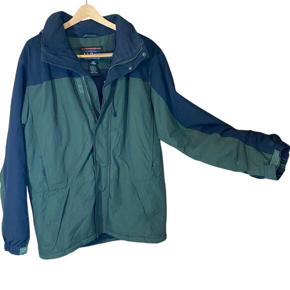 Vintage L.L. Bean Men’s Medium Green Black Insulated Hooded Parka Jacket chore - Picture 1 of 12